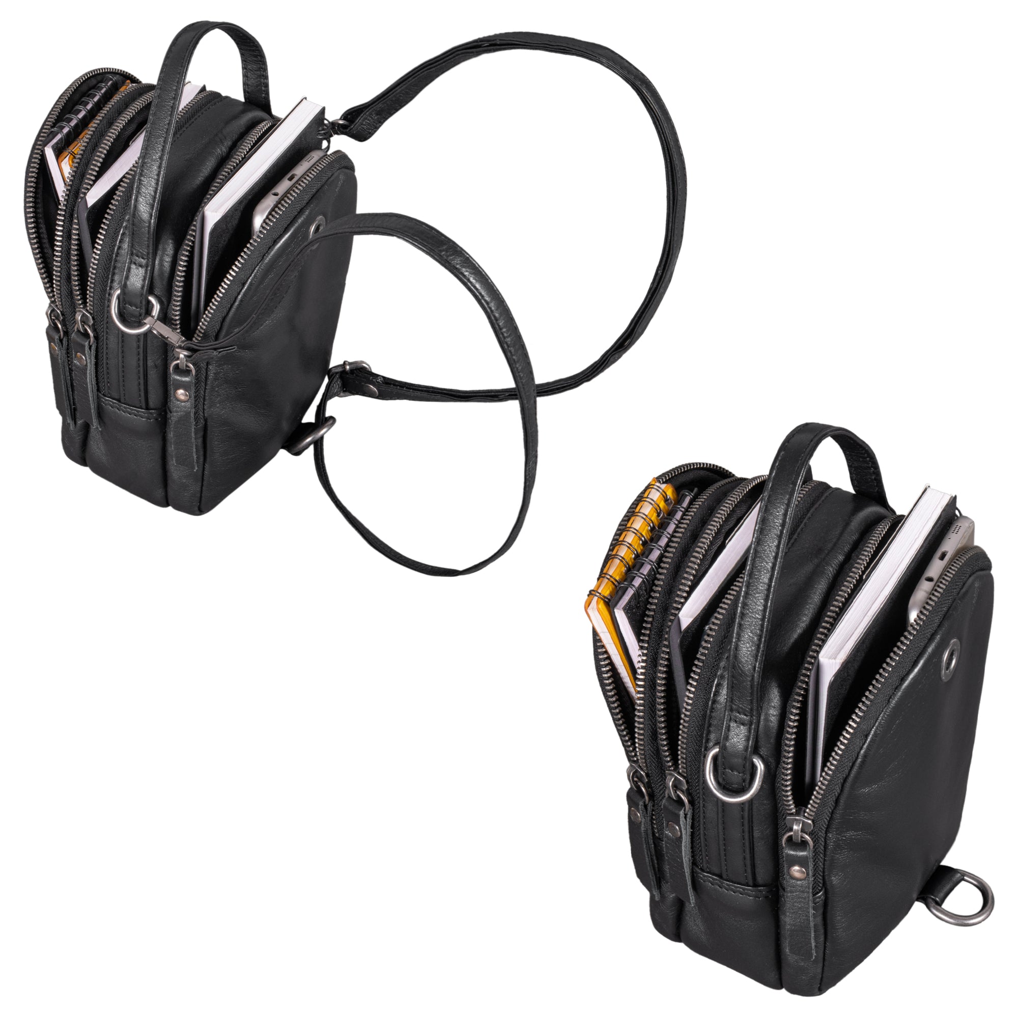 Leder schwarzer vintage rucksack