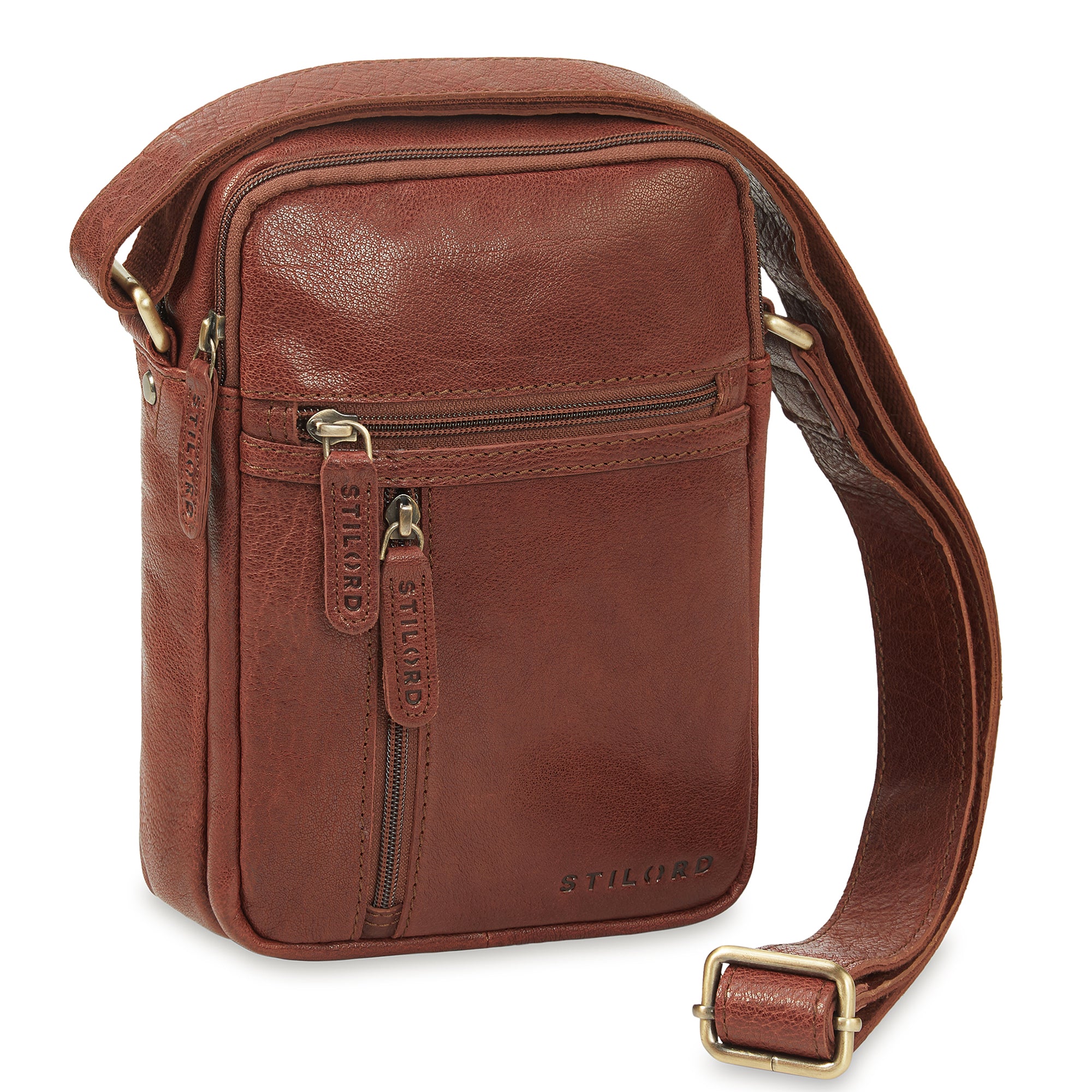 Herrentasche zum umhängen echt leder braun verstellbarer Schultergurt