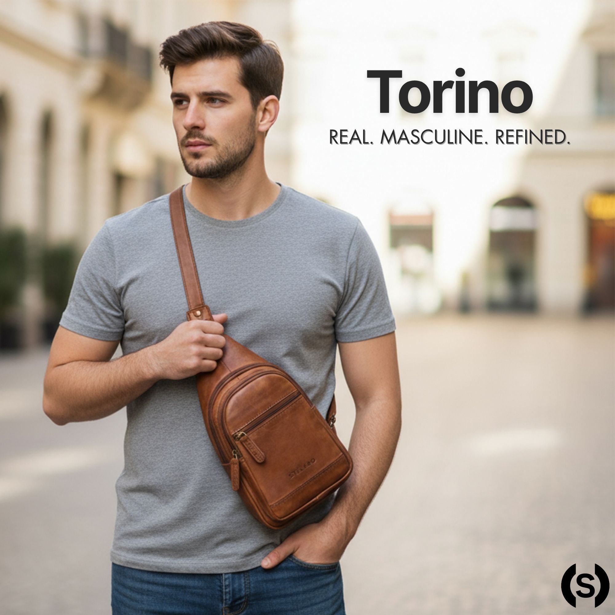 genuine leather mens shoulder bag slingbag brown