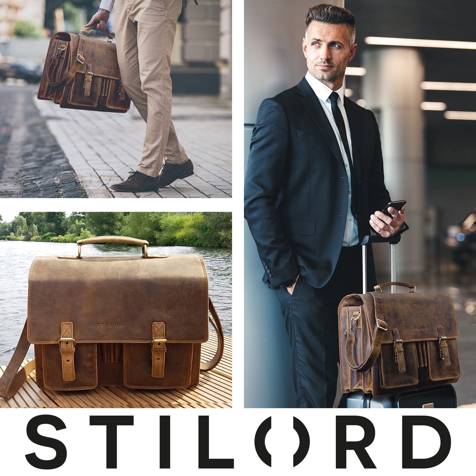 Leder Aktentasche Herren Schwarz