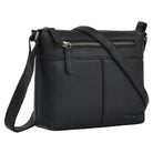 Schwarze Kleine Ledertasche Damen mit Reißverschluss & Gurt für 8 Zoll