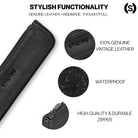 black genuine leather pen case slim black