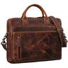 Laptoptasche aus vintage Rindsleder 13–14 Zoll, luino braun, Frontansicht mit Griff, Schulterriemen und STILORD-Prägung